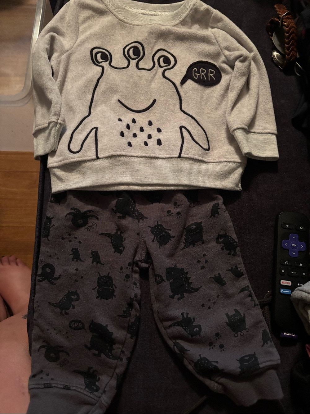 child of mine Gray Monster Print Jogger Set